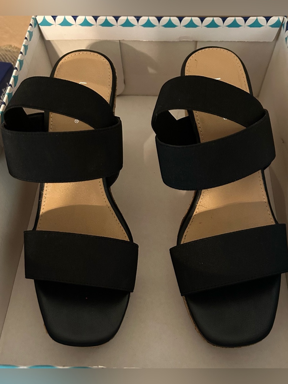 Limelight Black Wedge Sandals with Cork-Style Platform